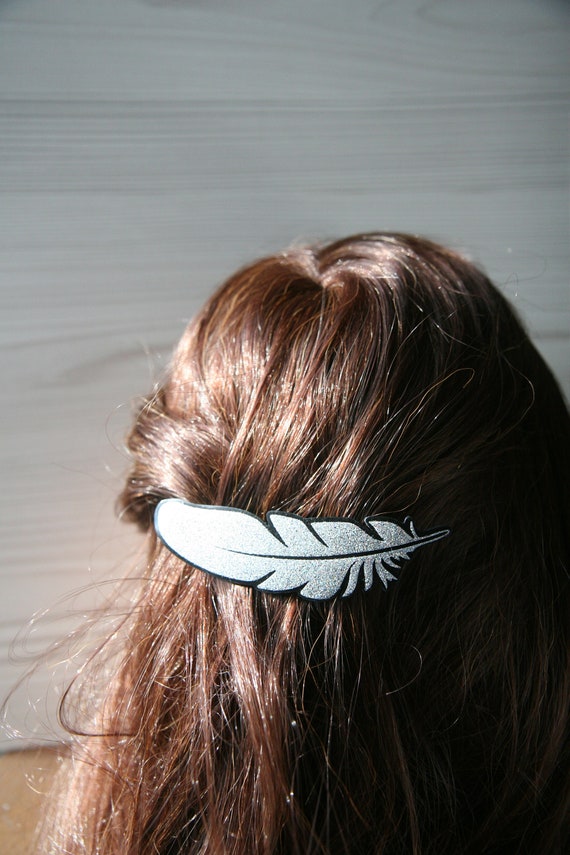 Feather Hair Barrette, Silver or Gold Feather Hair clip