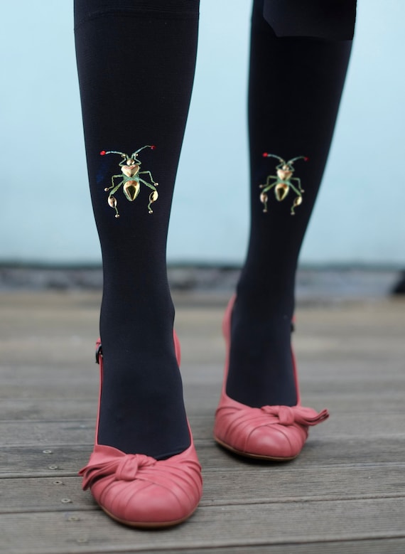 Insect Tights Gold or Silver Studded Bug 