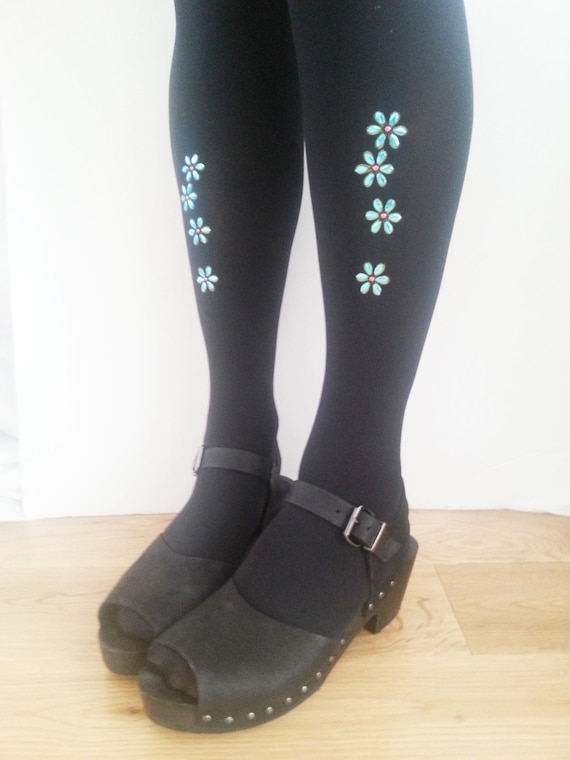 Daisy Flower Tights - Printed and StuddedTattoo tights