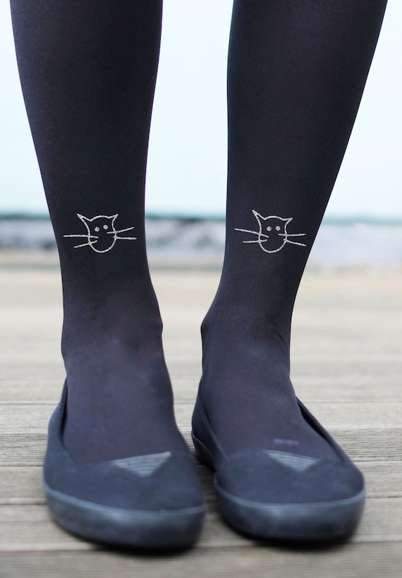 Tights - Quirky Cat print Gold or Silver