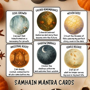 Set di carte di affermazioni di Samhain - Mazzo di mantra pagani stampabili per la cura di sé - Celebrazione della Ruota dell'Anno - Riflessioni per la stagione di Halloween