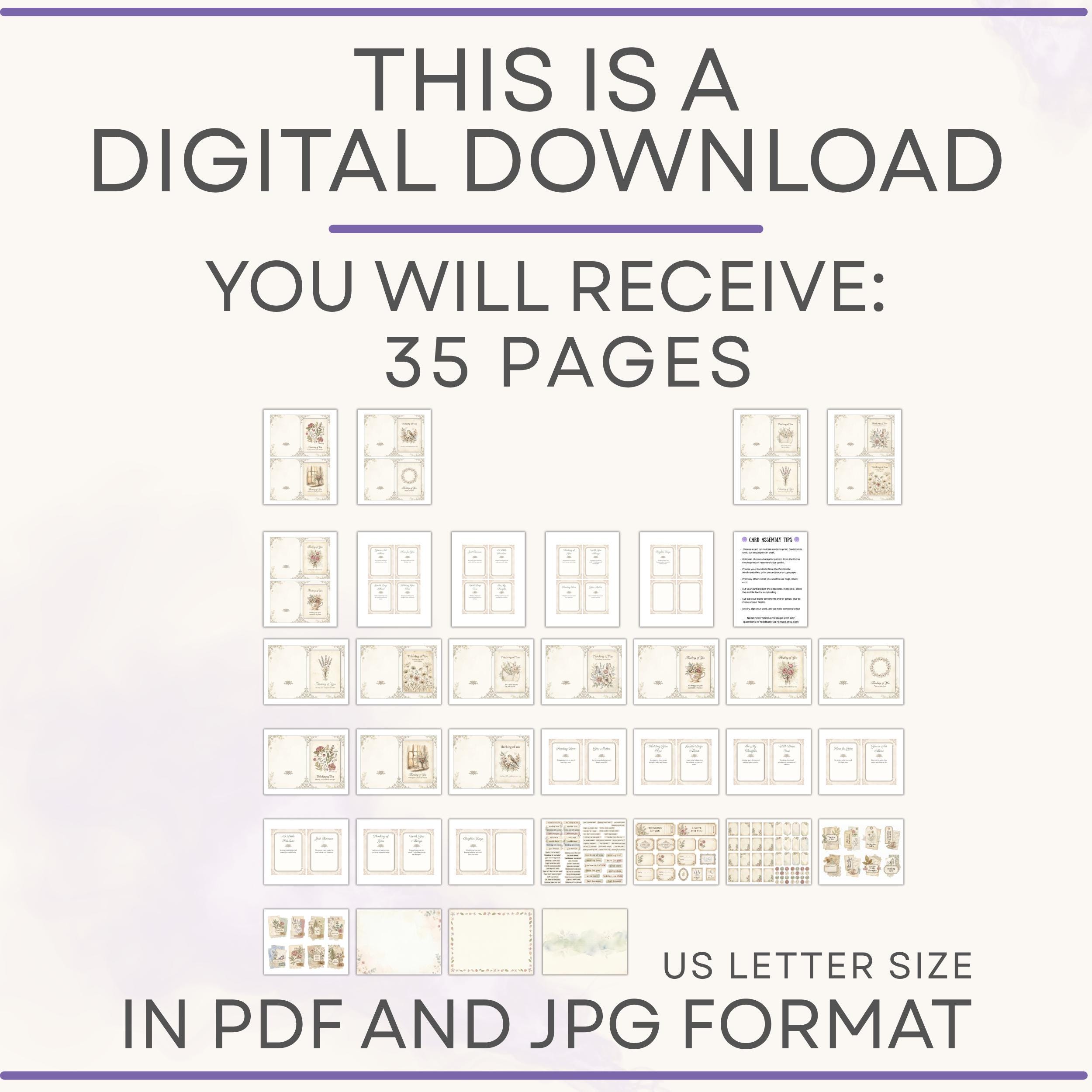 Thinking of You Card Kit Printable | Vintage Floral Sympathy Cards ...