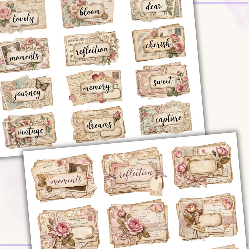 Vintage Word Charms & Clusters Junk Journal Kit Printable Ephemera ...