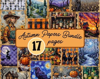 Autumn Gingham Pages Bundle: Vintage Halloween Printable Junk Journal Papers (PDF + JPG Download)