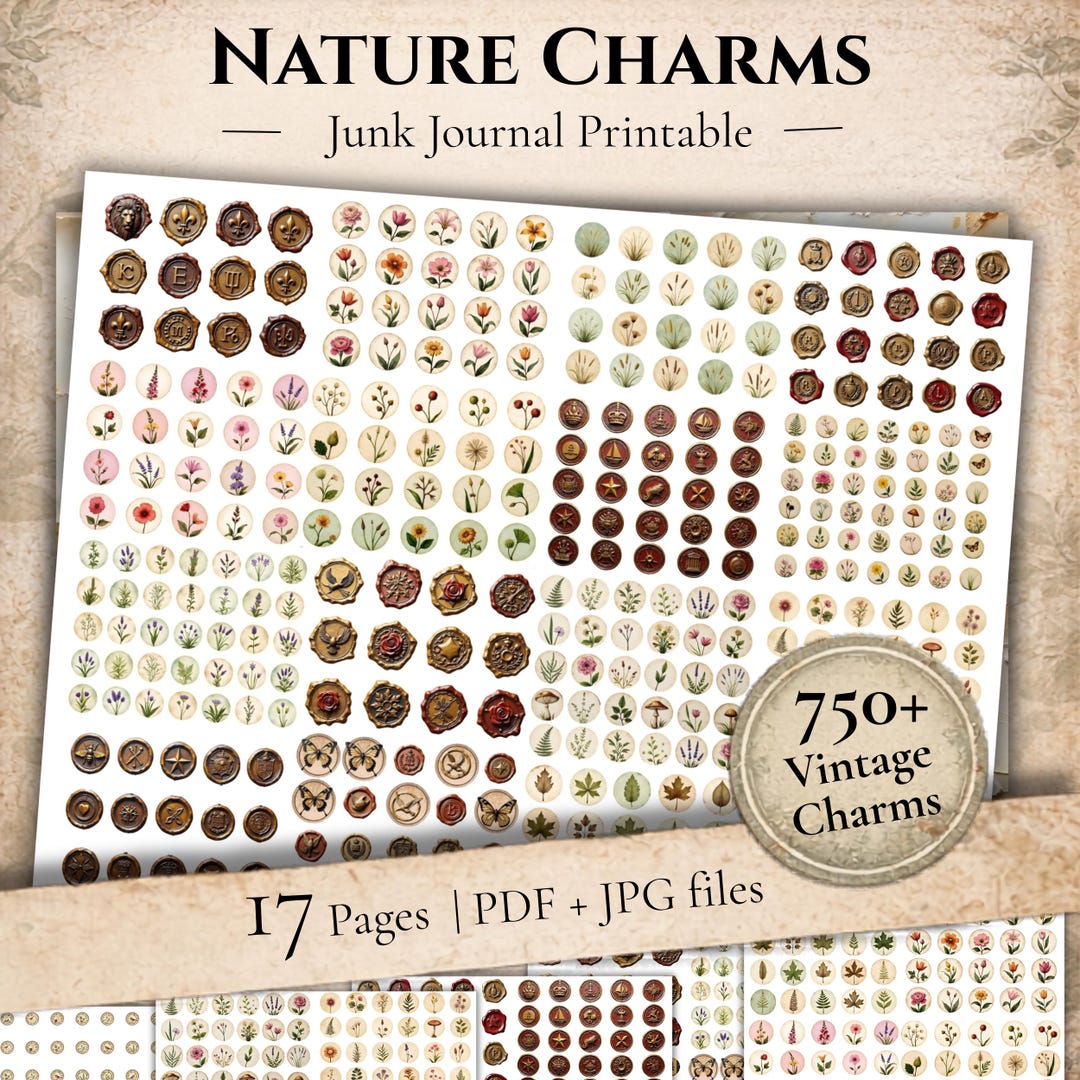 Vintage Botanical Charms Junk Journal Printable | Wax Seals, Ephemera ...
