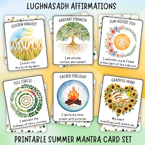 Jeu de cartes affirmation Lughnasadh - jeu de mantras païens imprimable pour prendre soin de soi - célébration de la roue de l'année - reflets pour la fin de l'été