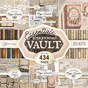 434 Page Junk Journal Essentials Vault | 20 Kit Mega Bundle | Vintage Ephemera Word Art Letters Numbers Text (PDF & JPG Download)