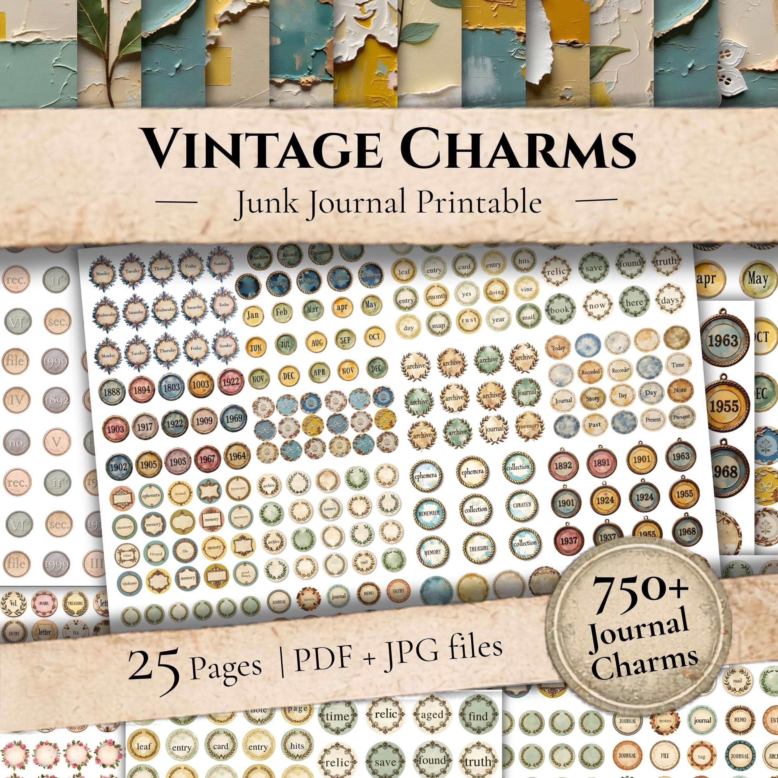 Vintage Junk Journal Charms Mega Bundle | Printable Ephemera Circles ...