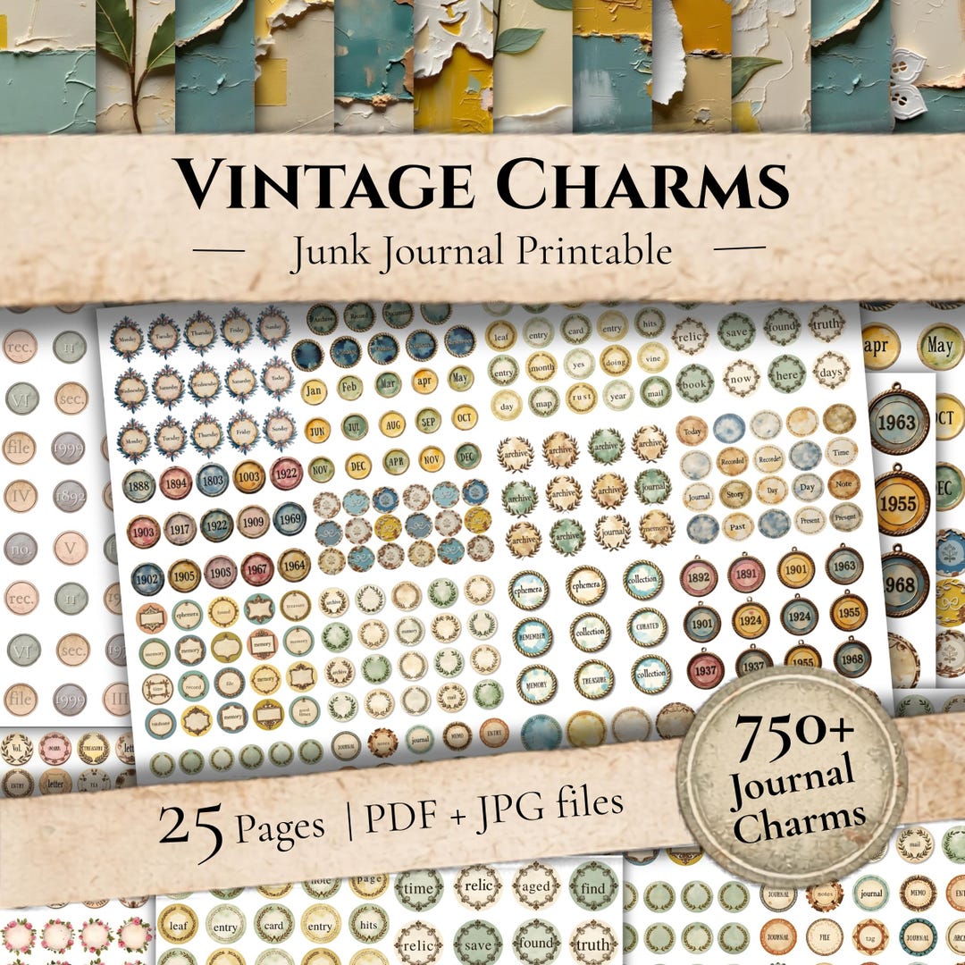 Vintage Junk Journal Charms Printable | Ephemera Circles, Frames (PDF ...