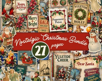 Nostalgic Christmas Junk Journal Bundle: Vintage Printable Papers and Ephemera Kit (PDF Download)