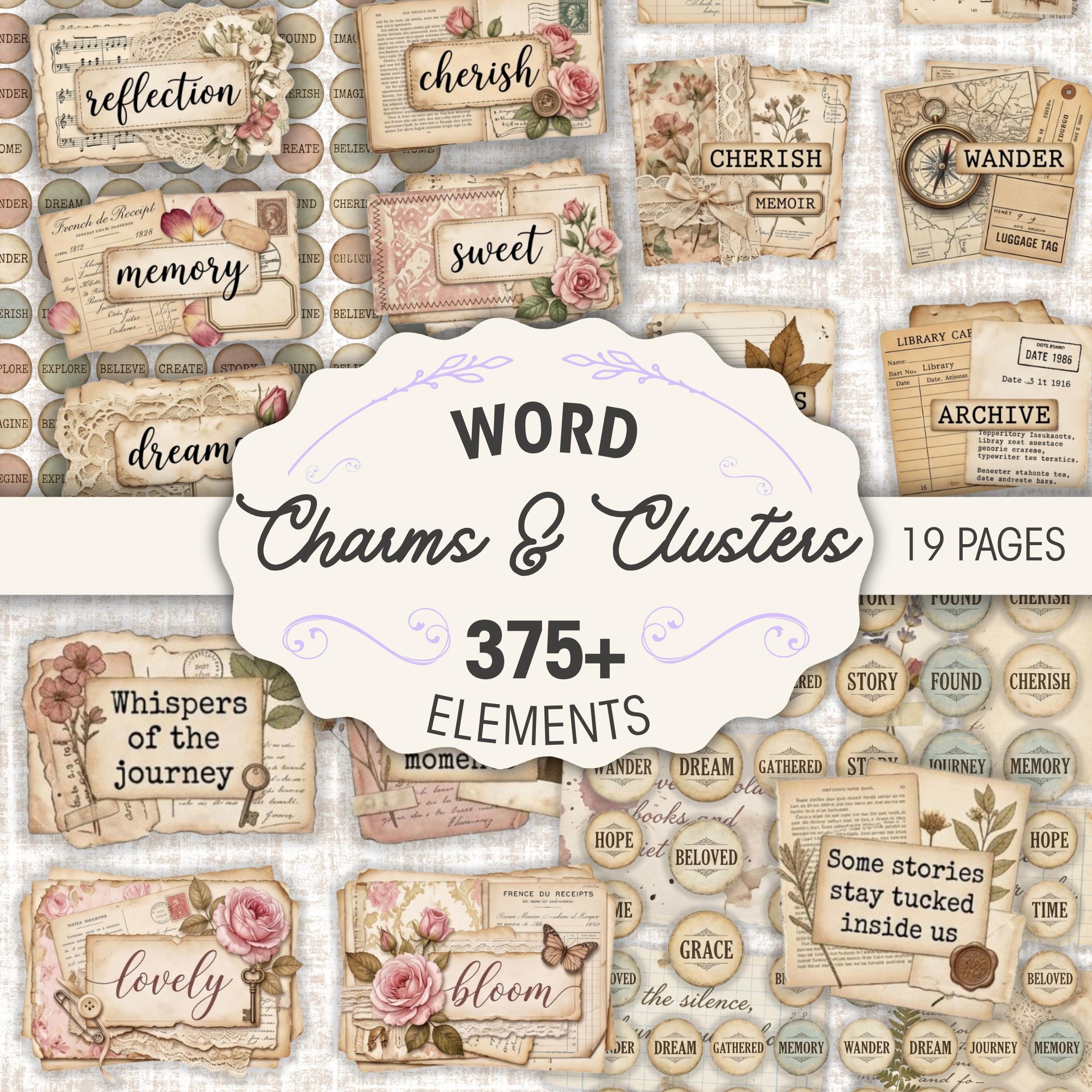 Vintage Word Charms & Clusters Junk Journal Kit Printable Ephemera ...