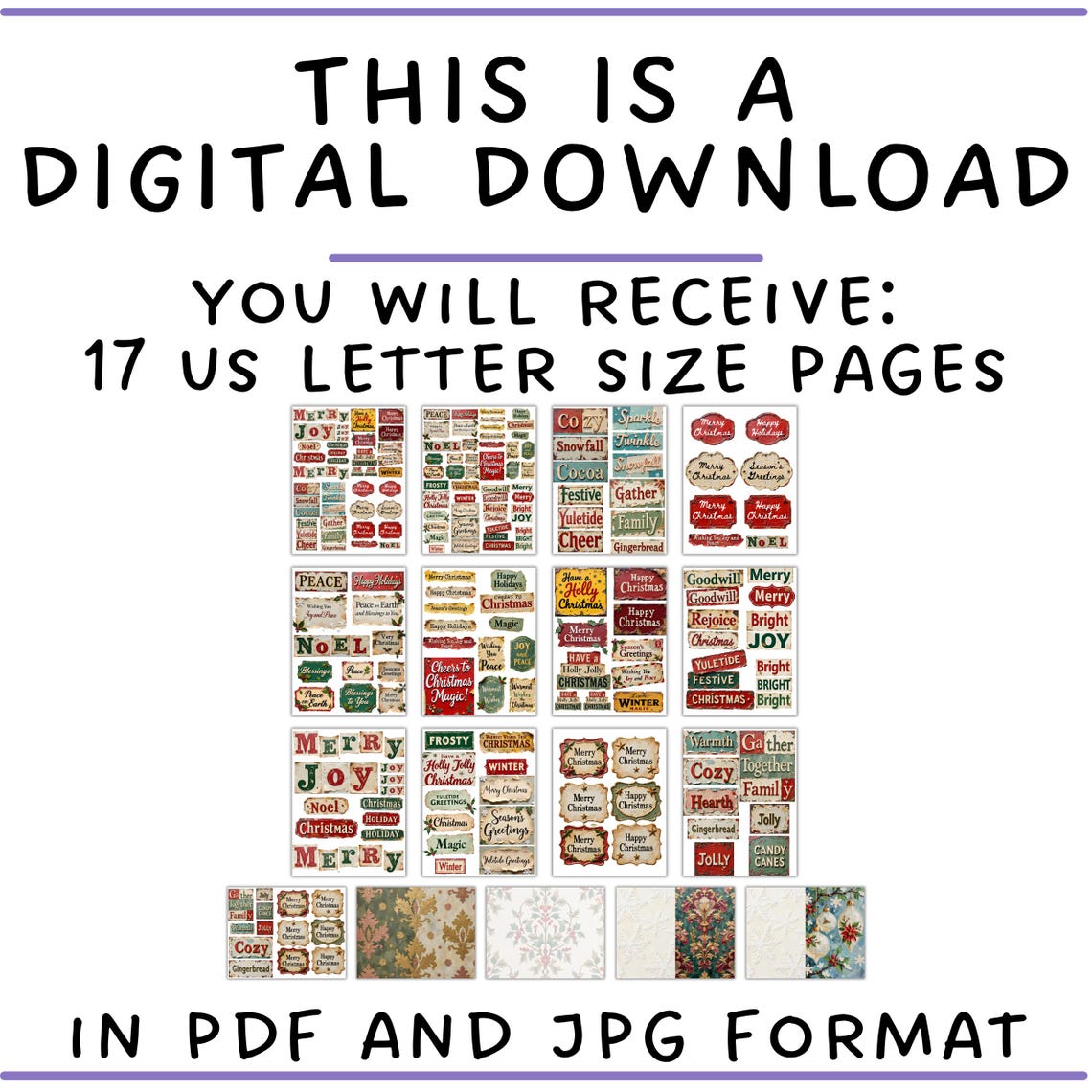 Christmas Greetings Printable Holiday Words, Phrases, Junk Journal