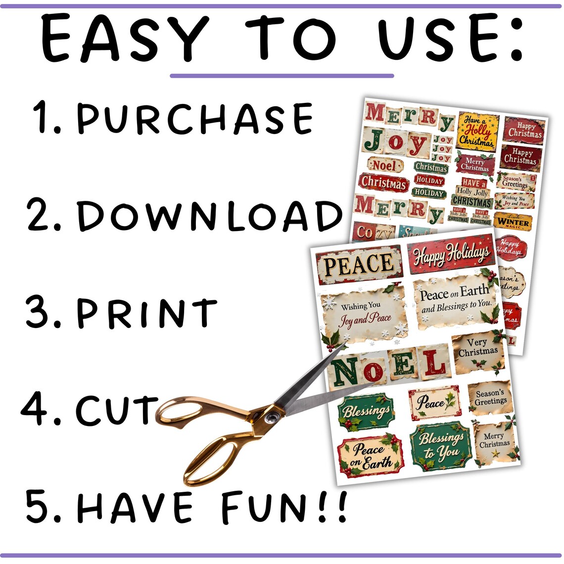 Christmas Greetings Printable Holiday Words, Phrases, Junk Journal