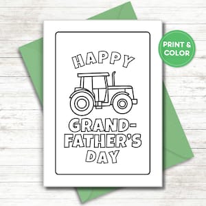 Puede incluir: Una tarjeta imprimible en blanco y negro con un tractor y el texto "Feliz D&iacute;a del Abuelo".