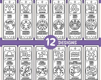 Zodiac Coloring Bookmarks | Astrology Activity, Kids & Adults (PDF Download)