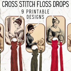 Cross Stitch Floss Drop Cards - Printable Vintage Style Thread Drops for Stitchers - DIY Floss Drop Tags for Needlework Project Organization