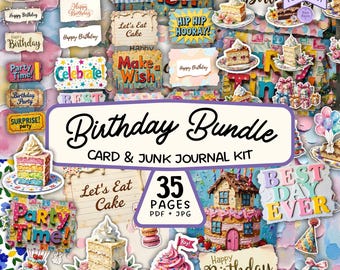 Birthday Greetings Printable: Card Making and Junk Journal Kit (PDF & JPG)
