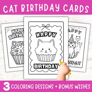 Birthday Cat Cupcake Card Bundle - Printable Kitty Theme Coloring Cards - Birthday Wishes - Cat Coloring Pages - DIY Cat Lover Gift to Color