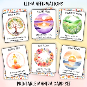 Set di carte di affermazione Litha - Mazzo di mantra pagani stampabili per la cura di sé - Celebrazione della Ruota dell'anno - Riflessioni per il solstizio d'estate