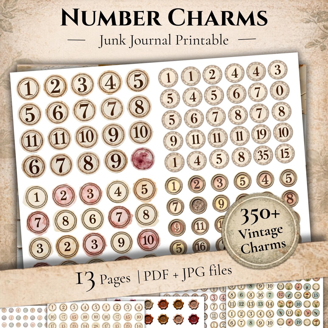 Junk Journal Number Charms Printable | Vintage Ephemera, Scrapbook ...