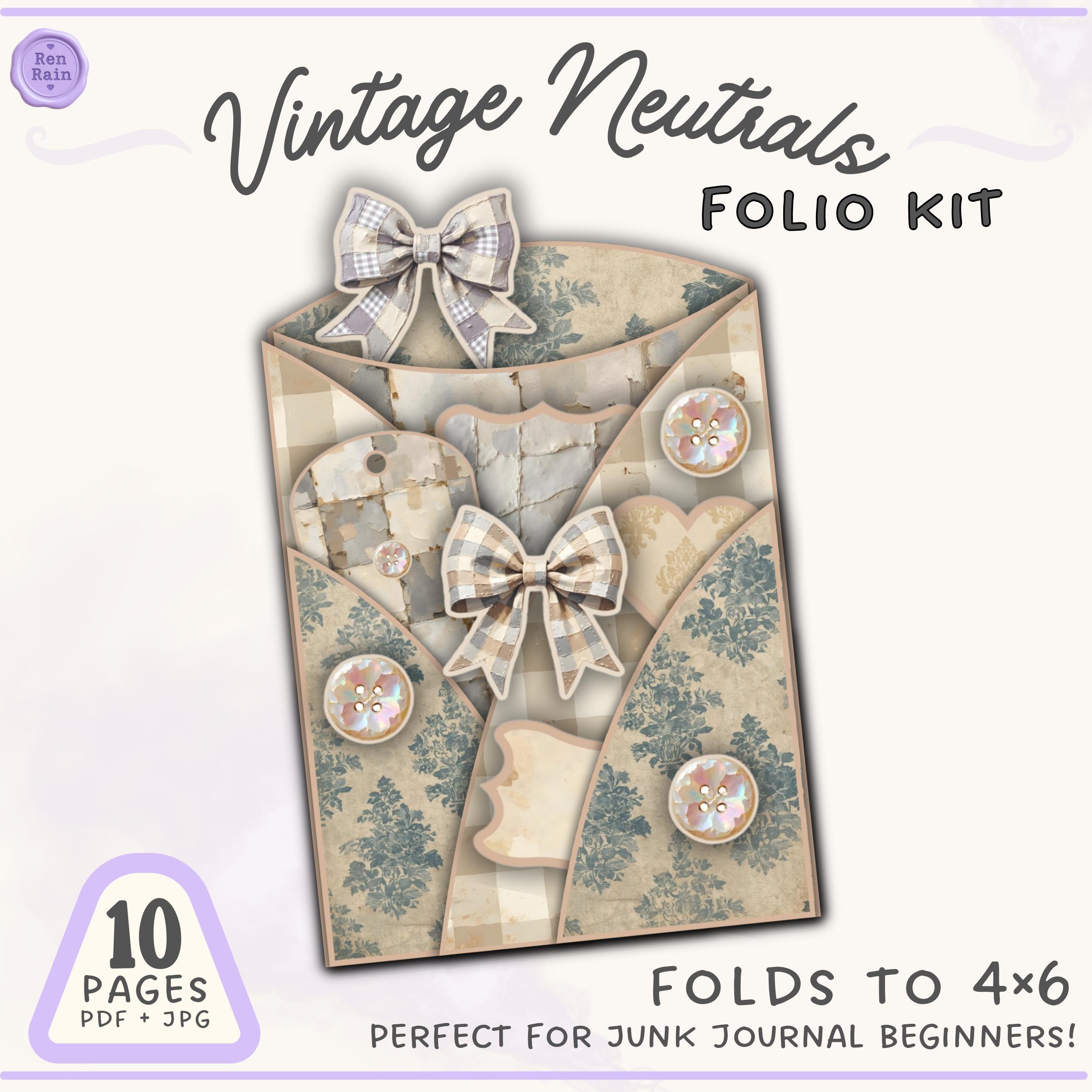 Vintage Neutral Folio Kit | 4x6 Junk Journal Template (PDF + JPG ...