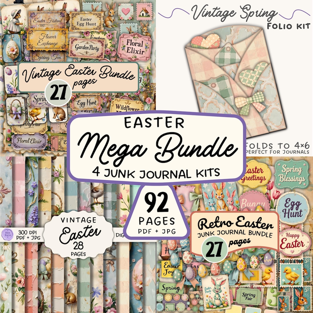 Vintage Easter Junk Journal Kit | Spring Ephemera Mega Bundle (PDF ...