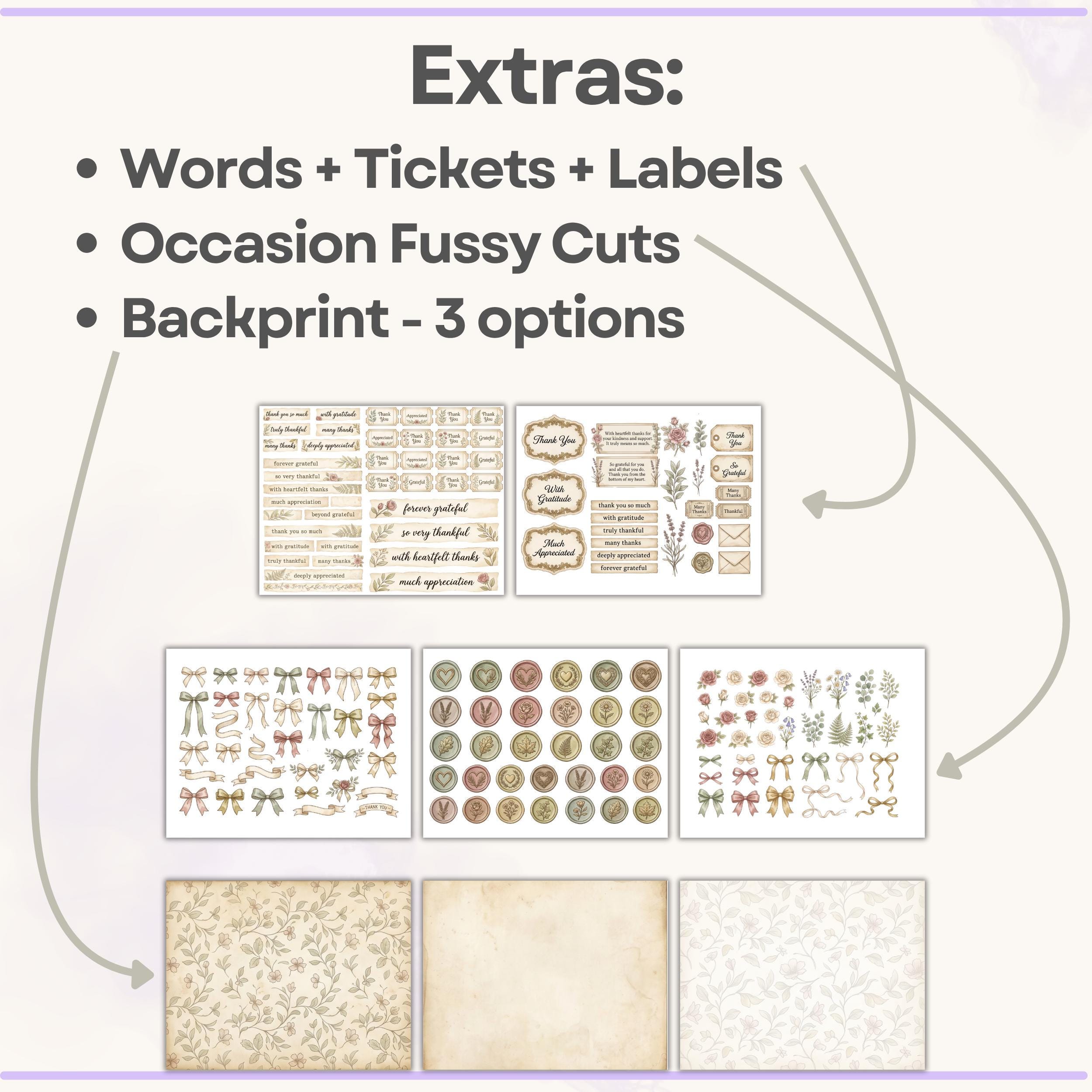 Thank You Card Kit | Vintage Floral Botanical Sentiment Set (PDF + JPG ...