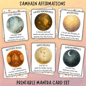 Samhain Affirmationskarten Set - Druckbares heidnisches Mantra Deck für Selbstfürsorge - Rad des Jahres-Feier - Reflexionen für die Halloween-Saison
