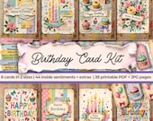 Vintage Birthday Card Kit | Junk Journal Ephemera, Sentiments (PDF + JPG Download)