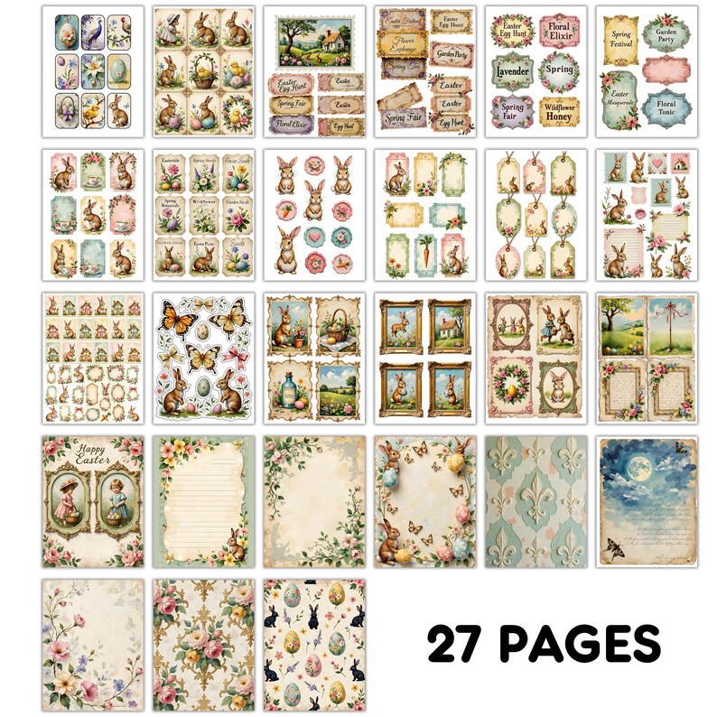 Vintage Easter Ephemera Bundle • 27 Printable Junk Journal Pages (PDF ...