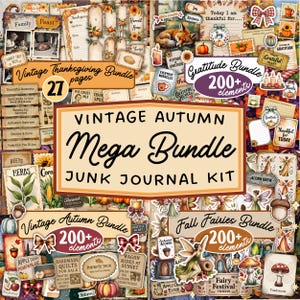 Mega Bundle Herbst Junk Journal Kit: Dankbarkeit + Herbst Feen + Erntedank Scrapbook Printables (PDF & JPG)