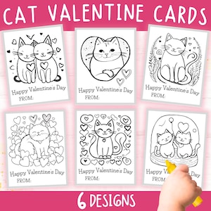 Katzen Valentinstag Malkarten zum Ausmalen, Kitty Karten zum Ausmalen für den Schulanfang, Kindergarten und Vorschule