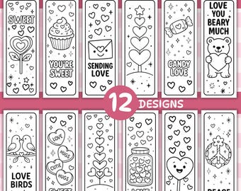 Marcapáginas para colorear de San Valentín: Actividad imprimible para niños (Descarga en PDF)