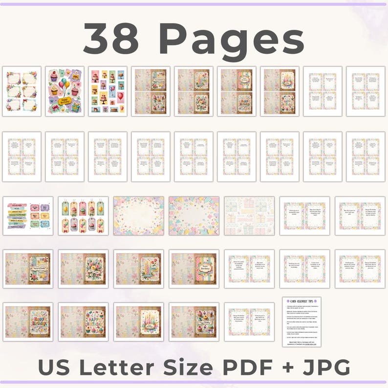 Vintage Birthday Card Kit | Junk Journal Ephemera, Sentiments (PDF + JPG Download) image 2