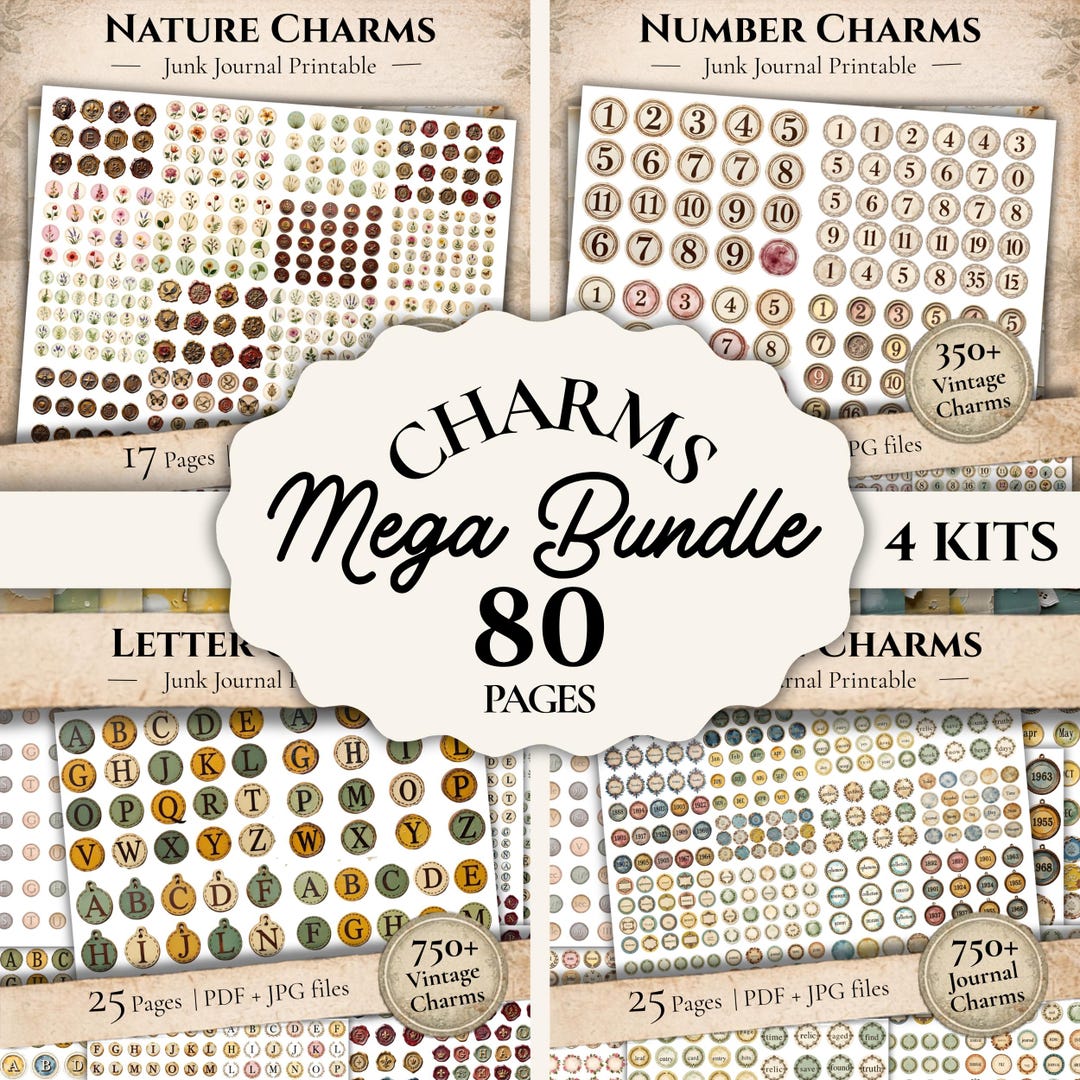 Vintage Junk Journal Charms Mega Bundle | Printable Ephemera Circles ...