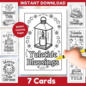 Afdrukbare kerstkleurkaarten: Winter Solstice Craft (directe download)