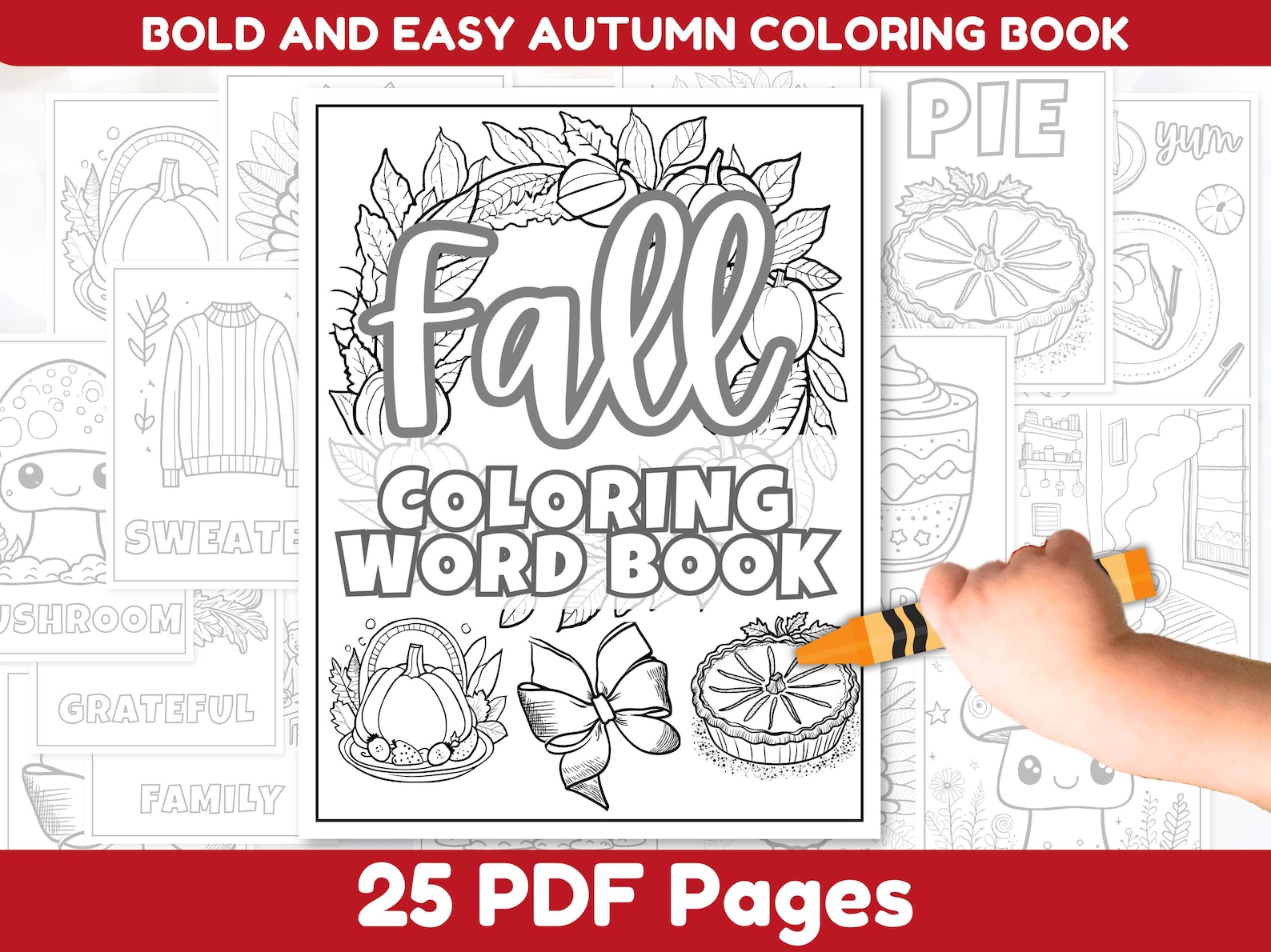 Fall Coloring Word Book Bold and Easy Autumn Coloring Pages Cozy ...