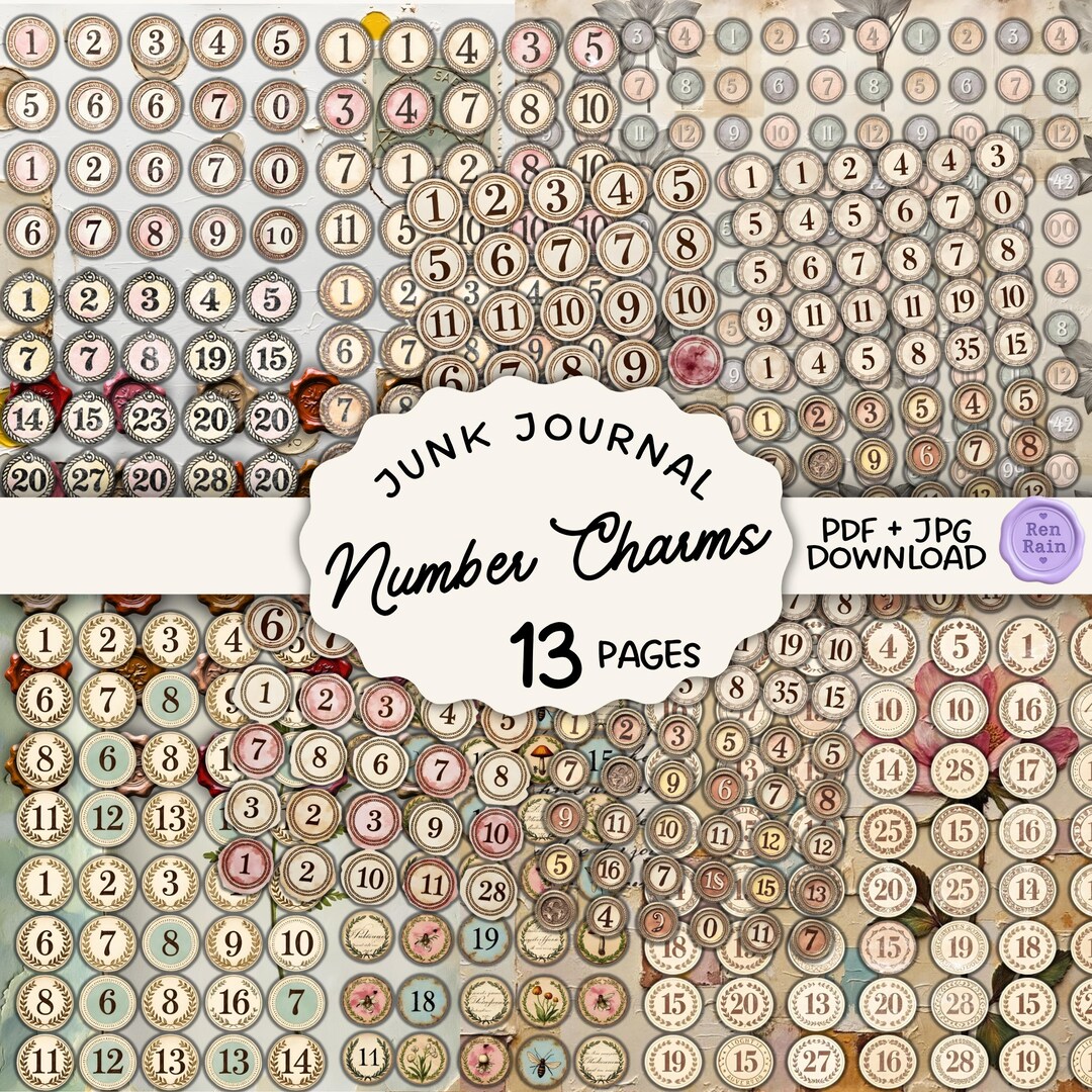 Junk Journal Number Charms Printable | Vintage Ephemera, Scrapbook ...