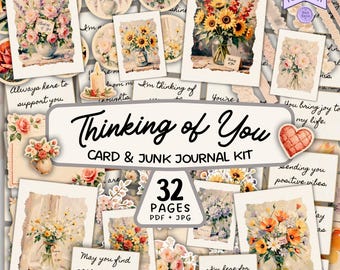 Kit de tarjetas "Pensando en ti", efímeras florales, tarjetas de condolencia (descarga en PDF de 32 páginas)