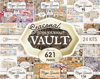 Mega Bundle di Junk Journal stagionale da 621 pagine / Kit di effimeri vintage per le festività: Halloween, Pasqua, Autunno, Estate (Download PDF + JPG)