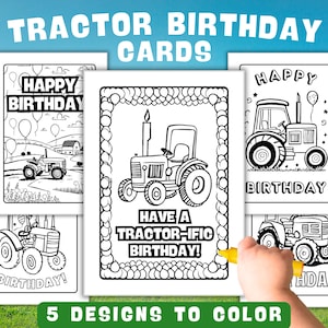 Traktor Geburtstagskarten zum Ausmalen - 5er Set Traktor zum Ausmalen - Geburtstagskarte für Jungen - DIY-Projekt zum sofortigen Download