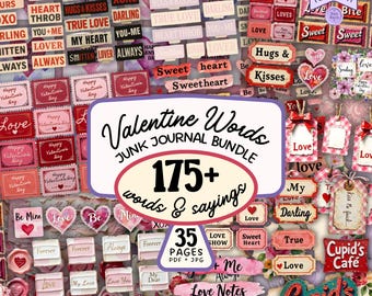 Valentine Greetings Printable: 195 Love Words, Phrases, Junk Journal 35 page Kit (PDF & JPG)