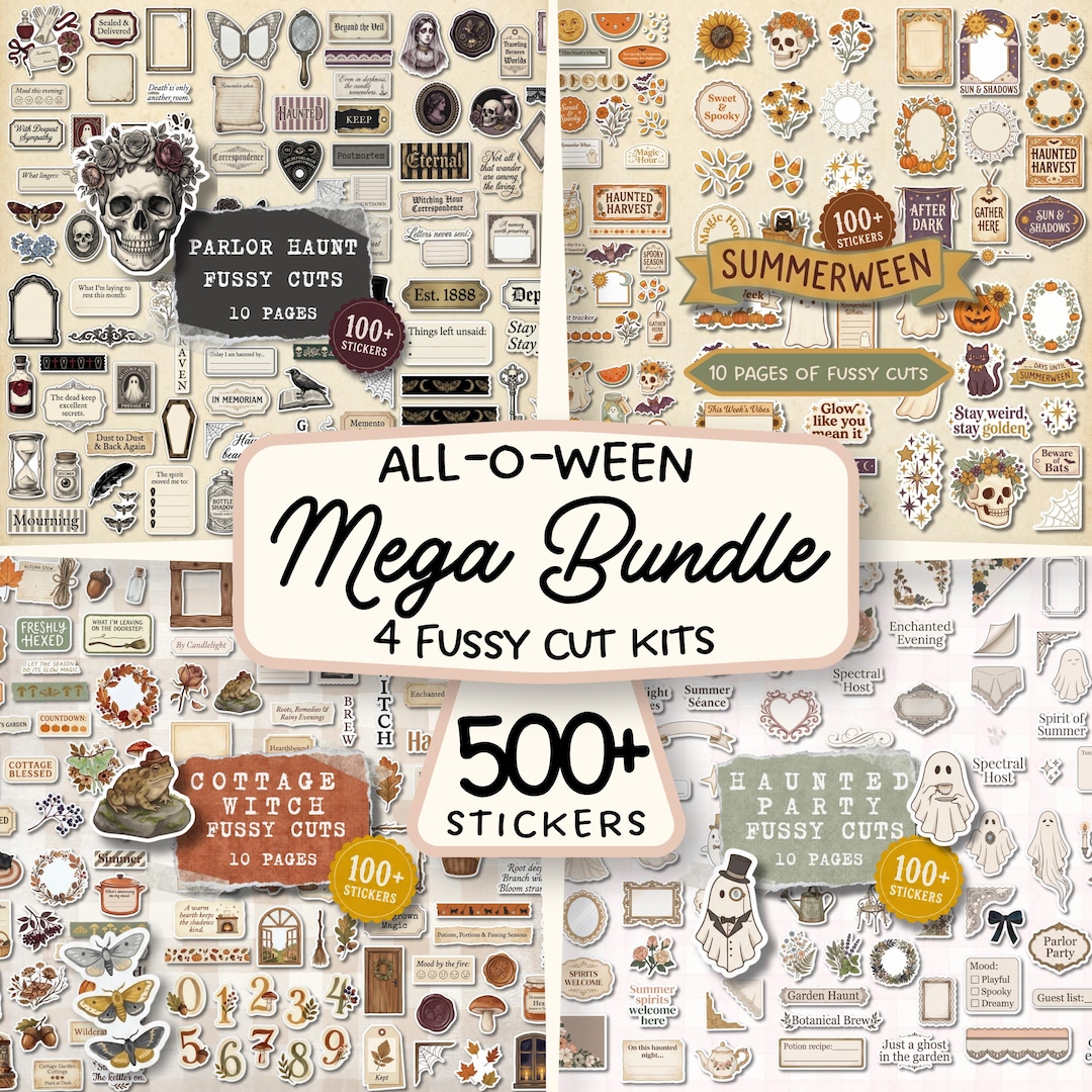 500+ Digital Stickers Mega Bundle | Halloween Fussy Cuts | Summerween Ephemera | Junk Jour