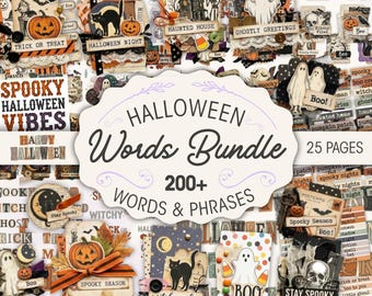 Bundel met Halloweenwoorden-junkdagboek | Afdrukbare kit spookachtige ephemera | Heksenspreuken | Halloween-plakboek (pdf + jpg-download)