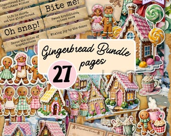 Gingerbread Junk Journal Kit: Christmas Ephemera Printable Bundle  (PDF + JPG Download)