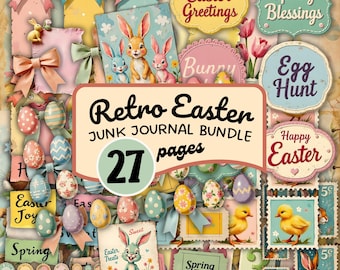 Retro Easter Ephemera Bundle • 27 Printable Junk Journal Pages (PDF & JPG Download)