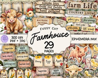 Farmhouse Ephemera Kit | Printable Junk Journal Fussy Cuts (PDF + JPG Download)