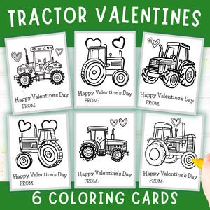 Traktor Valentinskarten zum Ausmalen - Druckbares Valentinstagskartenset für Jungen zum Ausmalen