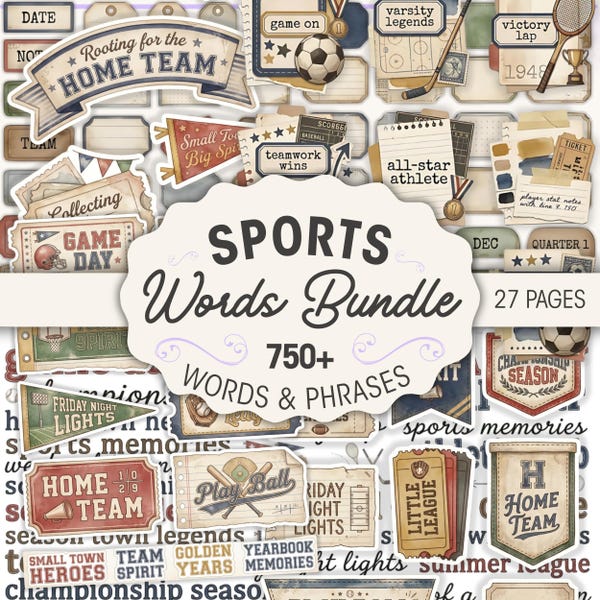 kit vintage de journal indésirable pour le sport | Lot éphémères de scrapbooking sportif | Feuilles de collage imprimables de baseball, football, football (téléchargement PDF + JPG)