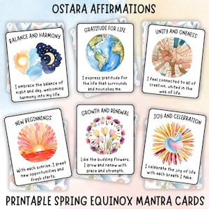 Conjunto de Cartões de Afirmação Ostara - Baralho de Mantras Pagãos para Férias para Imprimir para Autocuidado - Reflexões para o Equinócio da Primavera - A Roda do Ano Gira